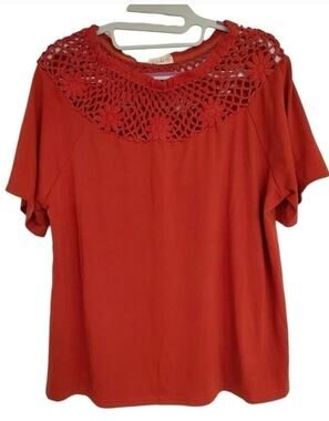 Women's She & Sho Deep Red Crochet Floral Blouse | Size Medium